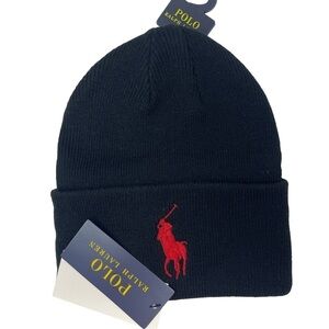 Polo Ralph Lauren Red Big Pony Black Beanie NWT